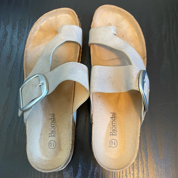 Bjorndal Womens Toe Loop Cork Footbed Sandals Buckle Slide, Gray Brown SZ 10 - Picture 3 of 10
